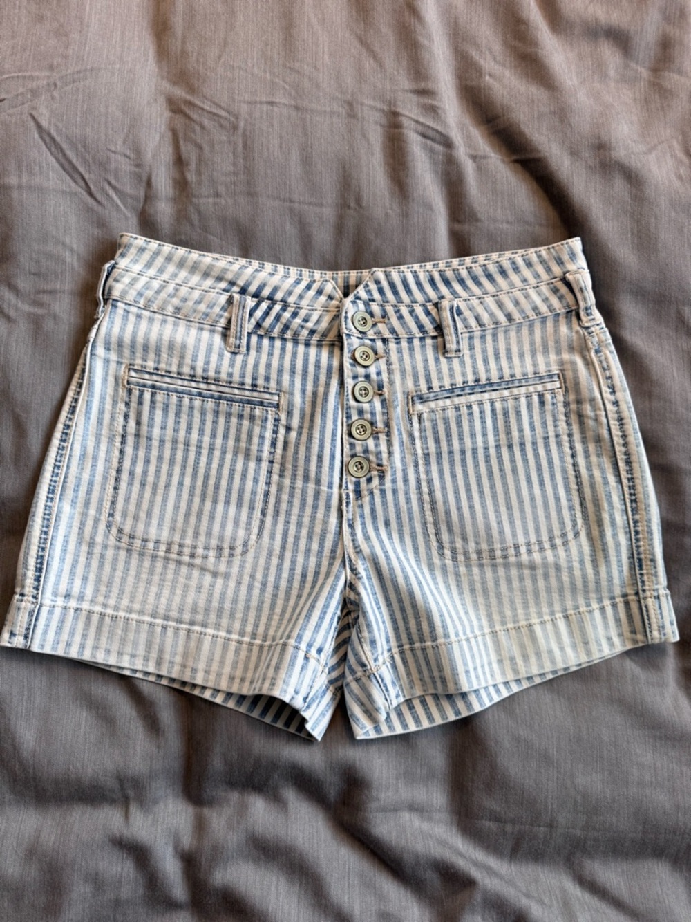 Anthropologie Pilcro and the Letterpress Striped High-Rise Button-Front Shorts